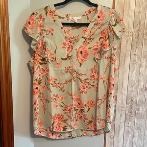 LuLaRoe Floral Blouse - Green and Pink